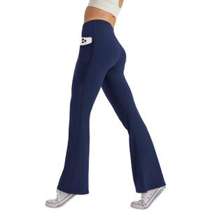 Women's High Waist Flare Yoga Pants Tummy Control Casual Bootcut Leggings with Side Pockets (Navy Blue), Size XS