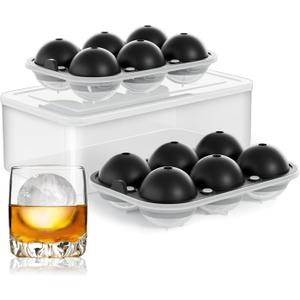 Large Ice Cube Tray for Whiskey: 2.5 Inch Silicone Ice Ball Maker - Circle Ice Cube Tray - Round Ice Sphere Maker for Old Fashioned Bourbon Whisky (cool black)