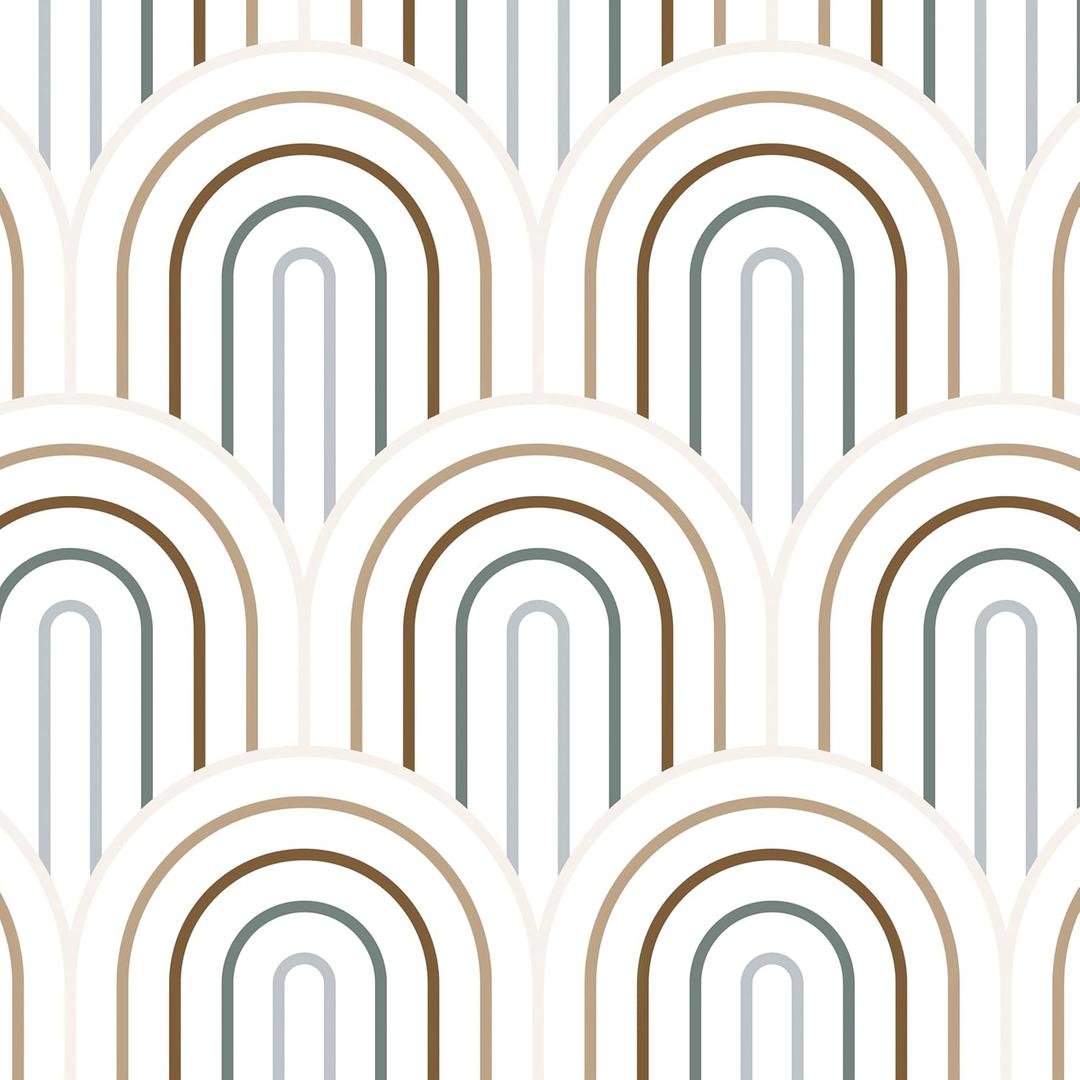 CiCiwind 197In15.5In Boho Rainbow Peel and Stick Wallpaper Removable Self Adhesive Contact Paper Cute Modern Geometric Wallpaper for Bedroom Living Room Nursery Bathroom Waterproof Easy to Clean (White and Teal)