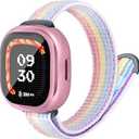 Nylon Band & Case Compatible with Fitbit Ace LTE, Breathable Braided Wristband Soft Sport Loop Replacement Strap for Google Ace LTE