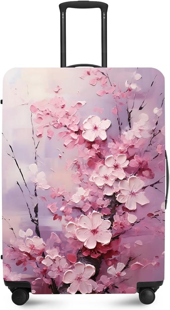 FOREVER QUEEN Cherry Blossoms Luggage Cover Suitcase Protector Suitcase Cover Anti-Scratch,Stretchable Bag Cover Washable Durable Polyester cherry blossoms, XL(fits 32-34Inch suitcase)