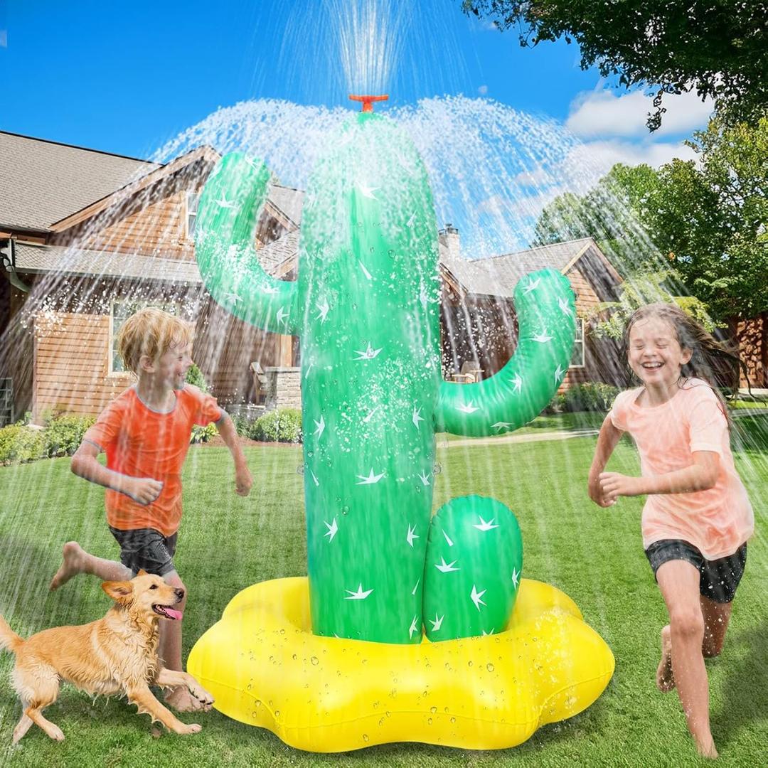 Water Sprinkler for Kids, 64" Large Inflatable Cactus Sprinkler Toy with Wide Spray Outdoor Summer Backyard Lawn & Garden Water Games for 3 4 5 6 Years and Up Boys Girls Outside Toys