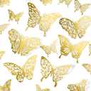 3 x Butterfly Decorations, 72 Pcs 6 Styles 3 Sizes Butterfly Wall Decor, Butterfly Party Decorations, Butterfly Wall Stickers 3D Wall Art for Room Decor Birthday Baby Shower (Gold)