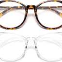 Gaoye 2 Pack Blue Light Blocking Glasses, Retro Round Eyewear Frame Anti Eyestrain Computer Glasses for Women Men - GY1688 (Tea Leopard+Transparent)