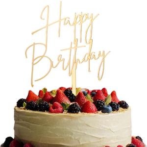 Happy Birthday Cake Charm Topper - Gold Mirror Acrylic Cake Charm Decorations, Birthday Party Supplies Decor