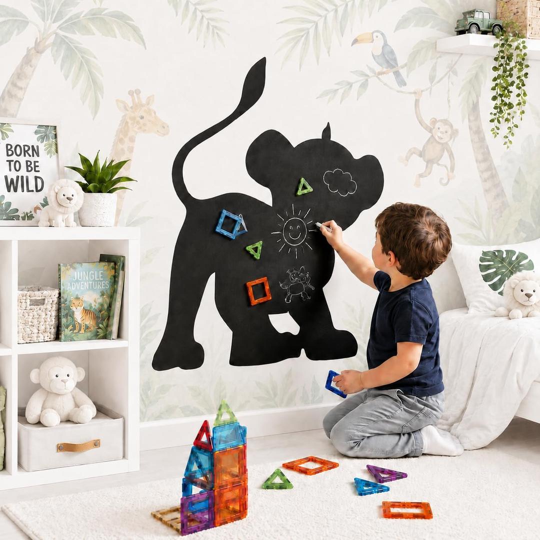 Cartoon-Style Magnetic Wall Chalk Board for Kids - Peel & Stick Magnetic Board for Drawing, Writing & Learning - Chalkboard Wall Sticker for Playrooms, Bedrooms, Classrooms & Homeschool - Lion