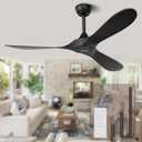Black Ceiling Fan No Light, 52 in Outdoor Ceiling Fan with Remote, Indoor Ceiling Fans without lights 3 Blades, 6 Speed Reversible DC Motor Modern for Patios, Kitchen, Bedroom, Porch (Black)
