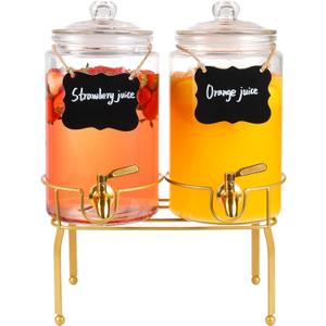 Drink Dispensers for Parties,2 Pack 1 Gallon Beverage Dispenser with Stand,Drink Dispenser With Glass Lid and Stainless Steel Spigot Leak-Proof, Ideal for Lemonade,Juice, Tea, and Party Drinks