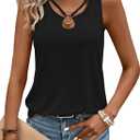 LOLONG Womens Tank Tops Summer Sleeveless Ribbed Knit Sexy Shirts Casual Cut Out Ring Keyhole Neck Tanks (Black, XL)