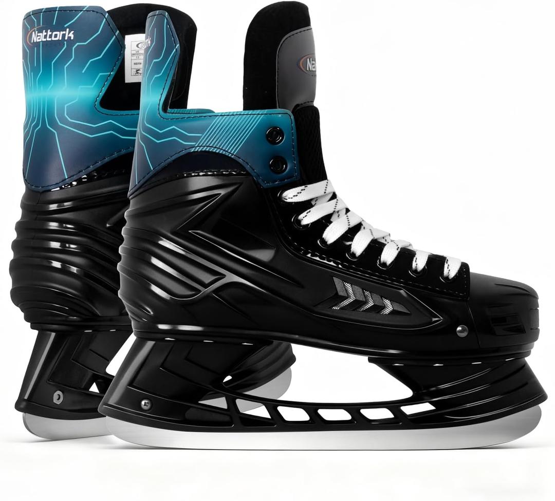 2 x Nattork Ice Hockey Skates for Men, Women, Youth Stainless Steel Blades Lightweight & Durable for Superior Ankle Support and Agile Skating with Coolmax Fabric