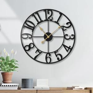 Wall Clock Battery Operated,Silent Non Ticking Modern Rustic Metal Small Clocks for Living Room/Bedroom/Office/Kitchen/Farmhouse Home Decor-14IN(Arabic Number-Black)