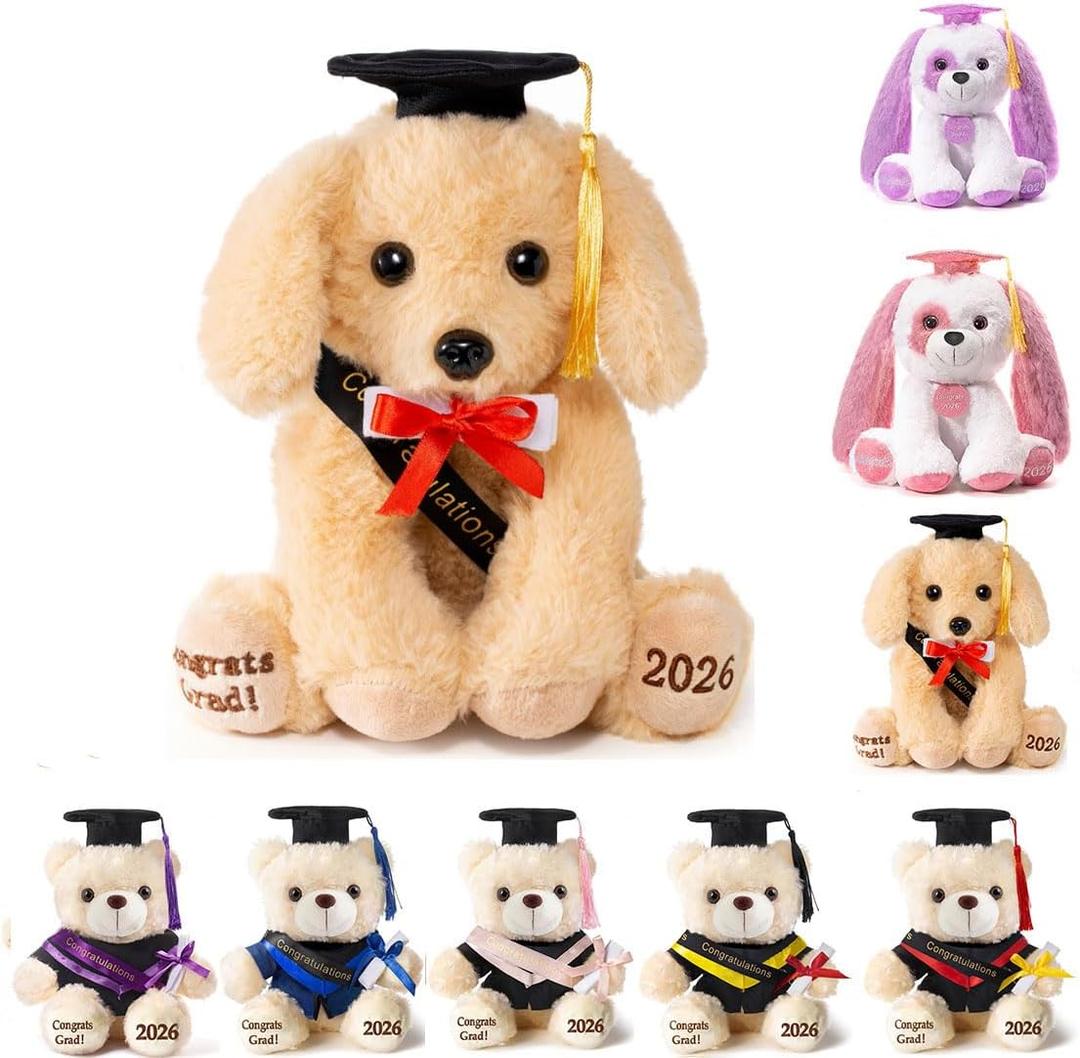 8 Inch Graduation Plush Stuffed Animal Class of 2026 Brown Puppy Dog