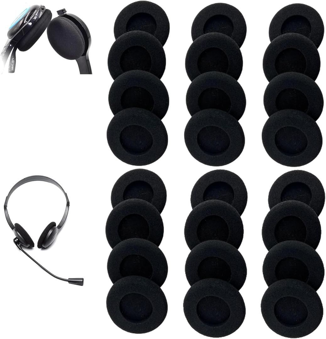 24 Pack Headphone Earpads Replacement Cushions 55MM Black | Soft Headset Ear Covers & Ear Cushions for Plantronics Headsets, Universal Fit for Office Telephone Headsets Daily Use & Maintenance