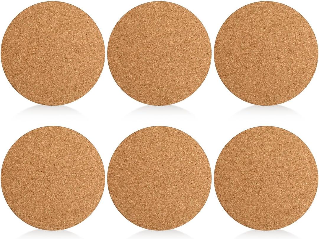 Boao 6 Pcs 8 Inch Round Absorbent Cork Coasters Wooden Cork Plant Coasters for Home, Drinks Coffee Table Dining Wooden Table Desk
