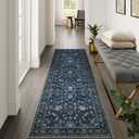 Wonnitar Floral Runners for Hallways, 2.5x8 Washable Runner Rug, Non Slip Vintage Blue Kitchen Runner Rug, Ultra-Thin Stain Resistant Soft Hallway Runner Carpet Runner for Bedroom,(Blue,2'6"x8')