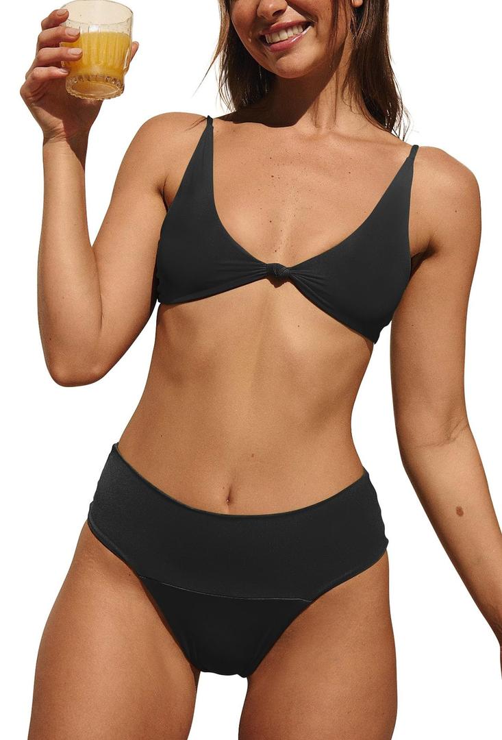 Women's Sexy Bikini Sets 2 Piece Swimsuit, Knot Triangle Bikini Top, High Leg Super Cheeky Bottom (4)