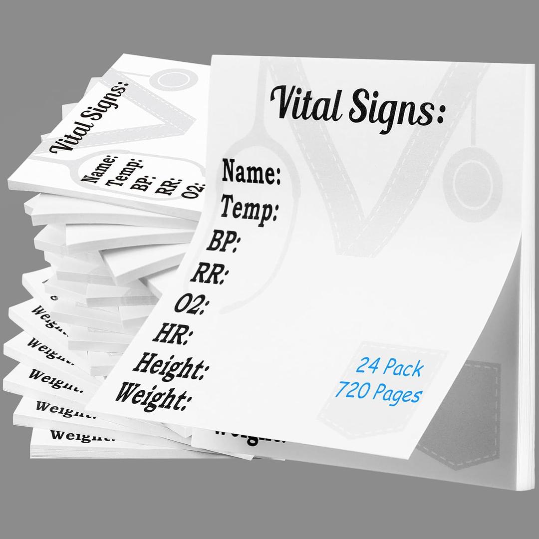 24 Pads 720 Sheets Nurse Sticky Notes for Vital Signs Daily Monitoring Notepad Patient Health Checklist Pad Nursing Gift Care Hr Bp Oxygen Level Recording(White,Classic)