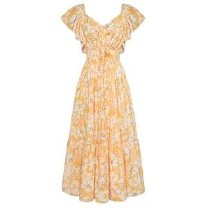 GRACE KARIN Womens 2025 Floral Summer VNeck Ruffle Sleeve Empire Waist ALine Casual Maxi Tiered Dress with Pockets Yellow White Flower XL