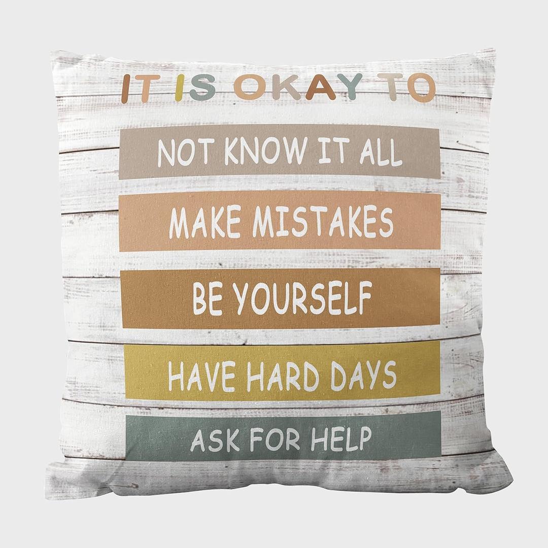 Inspirational Quotes Its ok to Be Yourself Boho Pillowcase Inspirational Gifts for Women and Motivational Quotes Pillowcase for Bedroom Classroom Flannel Cushion Cover for Sofa 18x18 Inch (04color)