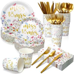 400 Pcs Miss to Mrs Plates and Napkins Sets Bridal Shower Disposable Dinnerware Wedding Party Supplies Spring Plates Baby Shower Party Decorations