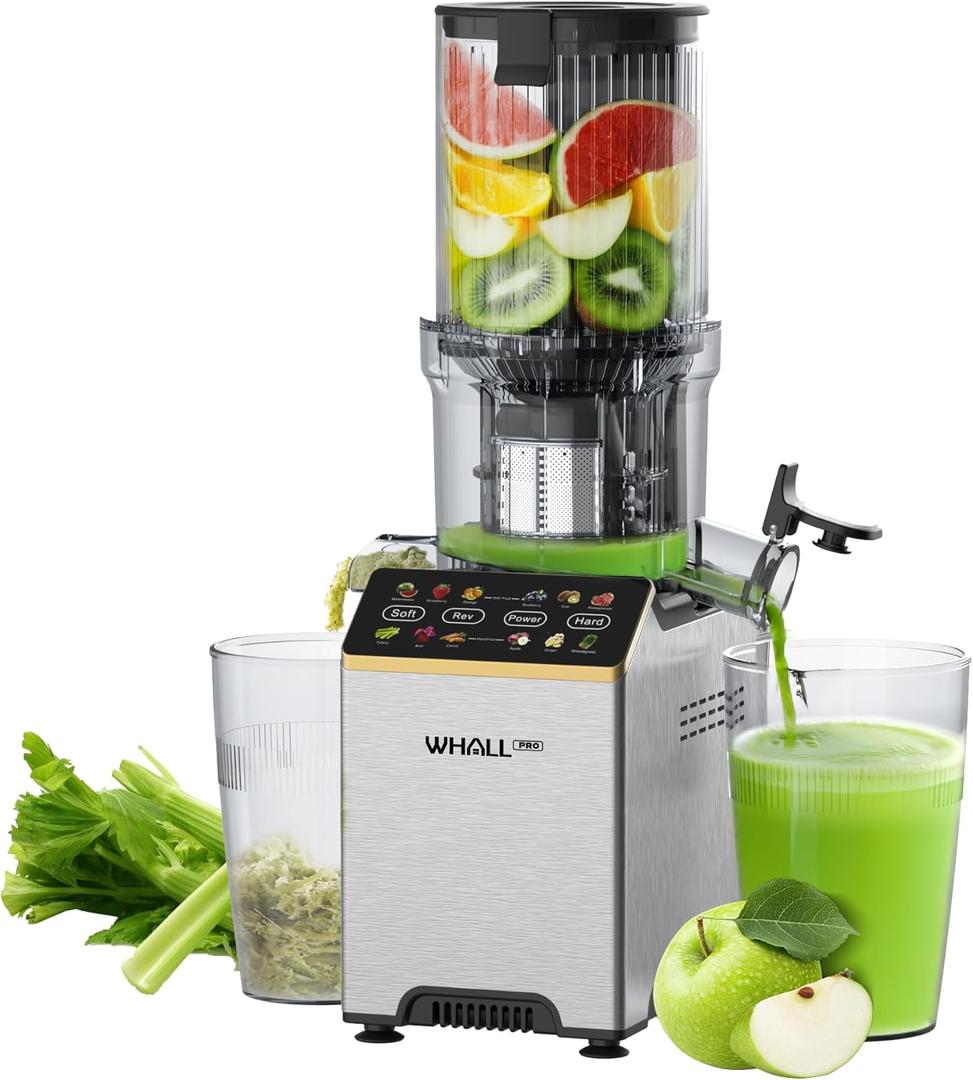 Cold Press Juicer, Touchscreen Juicer Machines with 4.5'' Wide Feed Chute, Stainless Steel Masticating Juicers Easy to Clean, Ergonomic Operational Panel Design, High Juice Yield, Gray
