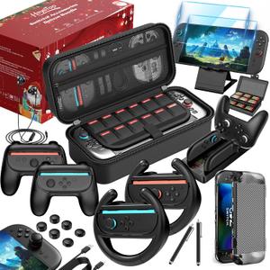 HEYSTOP Switch 2 Accessories Bundle for Nintendo Switch 2 Accessories Kit for Nintendo Switch 2,25 in 1 Game Kit:Carrying Case,Screen Protector,Grips for JoyCon Controller Console,Charging Dock-M