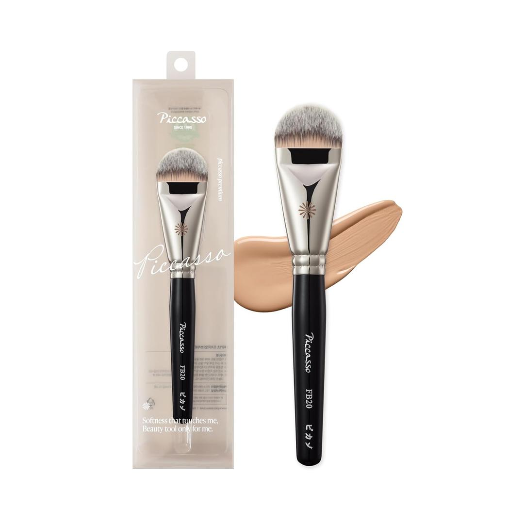Piccasso FB20 Foundation Brush  Flat Makeup Brush for Liquid & Cream Foundation, Soft Synthetic Bristles for Seamless and High-Coverage Face Makeup, Professional Korean Beauty Tool for Daily Use