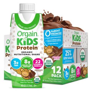 Orgain Organic Kids Nutritional Protein Shake, Chocolate, Healthy Kids Snacks, 8g Dairy Protein, 3g Fiber, 22 Vitamins & Minerals, No Soy Ingredients, Gluten Free, Non-GMO, 8.25 Fl Oz (Pack of 12) BBD 04/07/27