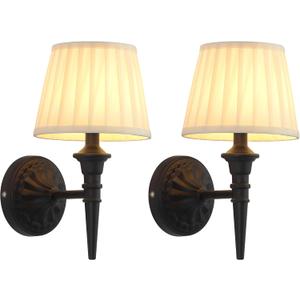 KDG Cordless Wall Sconces Set of 2, Small Wireless 5200mAh Rechargeable Battery Fabric LED Wall Lamps, Portables Lightings for Wall Painting, Living Room, Bedroom, Hallway, Gifts, Night Light (Black)