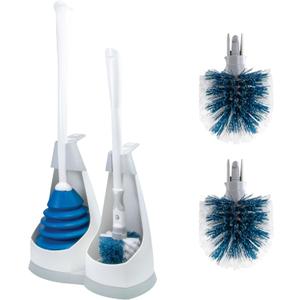 Unger EZ No-Drip Combo Toilet Brush and Plunger with 2 Replacement Scrubber Heads  Bathroom Cleaning Tools for Home & Business, Convenient Discreet Accessories Set