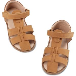 Wulubaba Toddler Boy Sandals Closed Toe Hook Loop Baby Boy Shoes | Adjustable Extended Strap, Lightweight Closed Toe, Toddler Sandal Fit, Daily Walking (Brown)