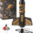 SainSmart Jr. Rocket Launcher for Kids, 200 Feet of Flight Altitude, Motorized Air Rocket with Parachute, Self-Launching Outdoor Toy with Safely Land, Black