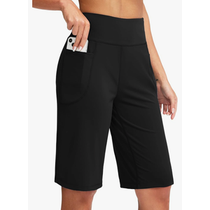 SANTINY Women's 12" Bermuda Shorts Knee Length with Pockets High Waisted Long Shorts for Women Stretch Casual Walking, M