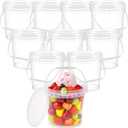 10 Pack 1 Gallon / 128 oz / 3.8 L Clear Plastic Bucket with Handle and Lids Food Storage Containers Freeze Safe Ice Cream Tubs for Deli Kitchen Drinks Home