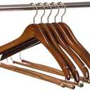 10 Quality Hangers Curved Wooden Hangers Beautiful Sturdy Suit Coat Hangers with Locking Bar Gold Hooks Walnut Finish (10)