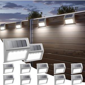 Otdair Solar Lights Outdoor Waterproof, Solar Fence Lights Auto On/Off, Bright LED Outdoor Lighting for Fence, Patio, Deck, Garden, Pathway (12 PCS, Silver-White)