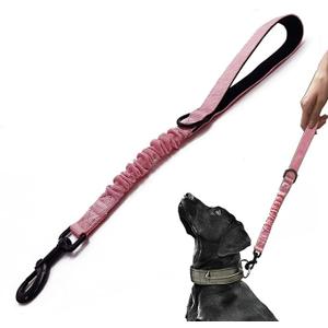 Short Dog Training Control Leash 18 Inch 1 Inch Wide Heavy Duty Elastic Traffic Bungee Leash with Padded Handle Suitable for Medium and Large Dogs(Pink)