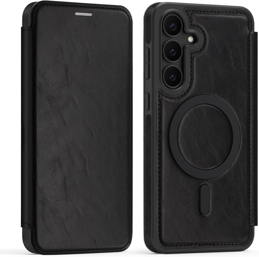Lunivop Compatible with Samsung Galaxy S25 FE Case 2025 6.7 '' Flip Cover PU Leather RFID Blocking Card Holder Wallet Compatible with Magsafe Magnetic Phone Case for S25 FE (Black)