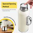 34 oz Insulated Water Bottle, Double Wall Vacuum Stainless Steel Water Flask Jug with Handle & Metal Mechanical Temperature Measuring Cup Lid, Leakproof Travel Bottle Keep Cold 36h Hot 24h
