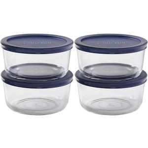 Anchor Hocking SnugFitTM Round Food Storage Containers with Lids (4-Piece, 4-cup, Navy Blue, oven-safe)