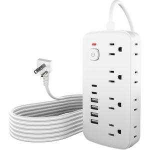 Surge Protector Power Strip - 8 AC Outlets & 6 USB Ports (4A/2C), 1080J Extension Cord with Multiple Outlets, 2-Sided Outlet Extender, 5FT Extension Cord, Wall Mount for Travel, Dorm Room (White)