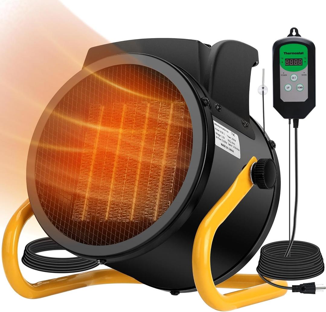 Greenhouse Heater with Thermostat, Auto Temperature Control Kit with Digital Display, Fast Heating, Overheat Protection, for Grow Tent, Greenhouse, Flower Room, Patio, Winter Plants (Black)