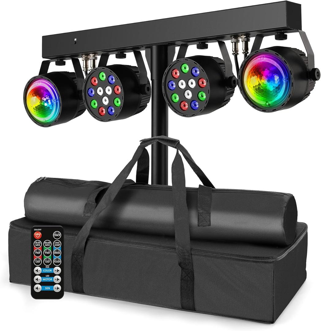 Telbum DJ Disco Lights with Stand, Professional LED Party Light Set, DJ Lighting System DMX512, Sound Activated Stage Lights Package for Gig Bar Wedding Live Band Club Booth Show Events