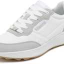 Sneakers for Women Lightweight Lace-Up Shoes for Women Non-Slip Artificial Leather TPR Outsole Walking Shoes Tennis Running Fashion Sneakers
(9, White)