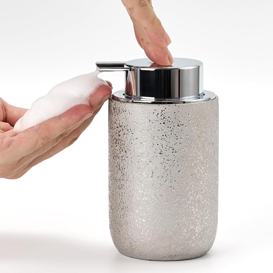 GIRLUFO Foam Soap Dispenser-12oz Ceramic Foaming Soap Dispenser for Bathroom-Silver Foam Dispenser for Kitchen-Hand Soap Bottle for Countertop