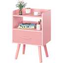 Modern Yoobure Nightstand 5.7"L x 11.8"W x 24.8"H with Fabric Drawer & Open Shelf, Pink