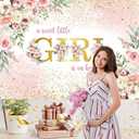 A Sweet Little Girl is on Her Way Banner Backdrop 2.1x1.5m Sweet Girl Baby Shower Photography Background Pink Floral Sweet Baby Shower Party Decorations Photo Booth Props