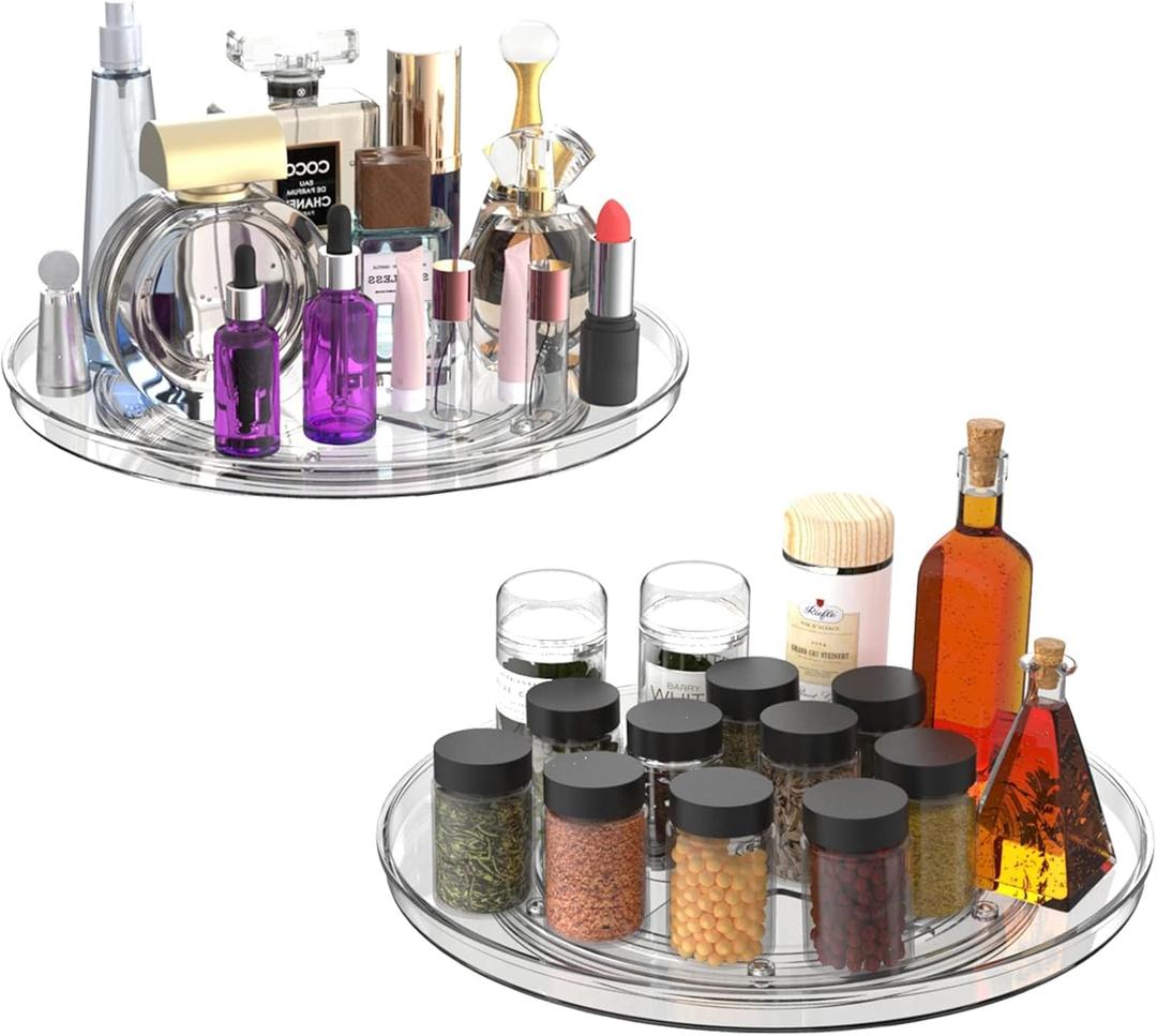 URALFA Lazy Susan Organizer for Cabinet 2 Pack, 10.6" Clear Lazy Susan Turntable Rotating Organizer, Plastic Organization and Storage Spinning Spice Rack for Kitchen, Bathroom, Pantry, Fridge, Table (1 tier /10.6 Inch)