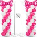 2 Sets Hot Pink White Bow Balloon Column Stand Kit Includes 2 Bows & 100 Latex Balloons Adjustable Stands for Princess Birthday Wedding Coquette Baby Shower Party Decoration,Hot Pink,white