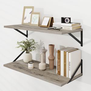 Dreamland Floating Shelves 30 Inch Long Set of 2 for Bathroom|Kitchen|Living Room 12 Inch Deep Wall Mounted Floating Shelf with Visible Bracket for Books|Storage|Plants, 30" L x 12" D, Grey